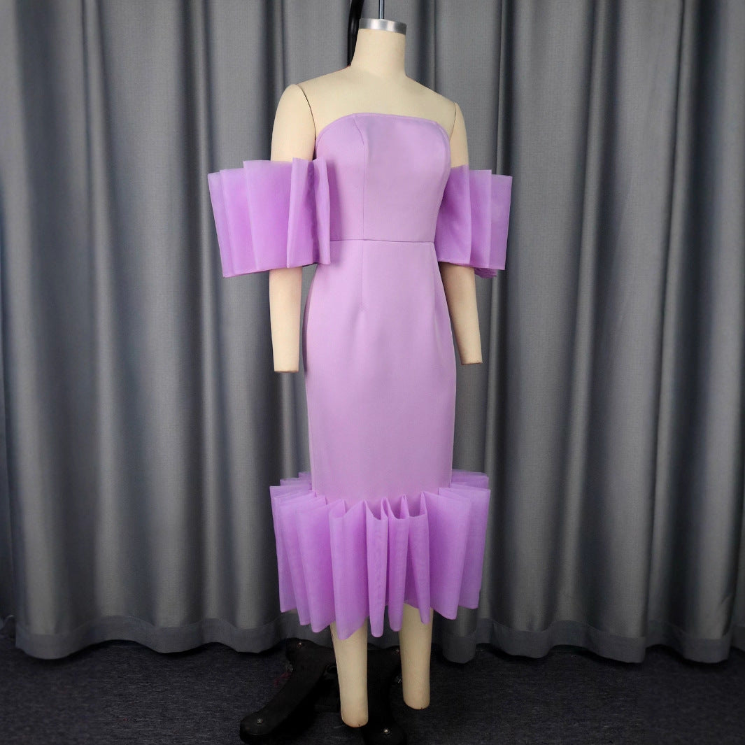 Damen Elegantes Kleid mit voluminösen Rüschenärmeln Drune