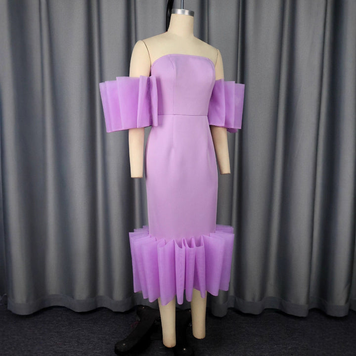 Damen Elegantes Kleid mit voluminösen Rüschenärmeln Drune