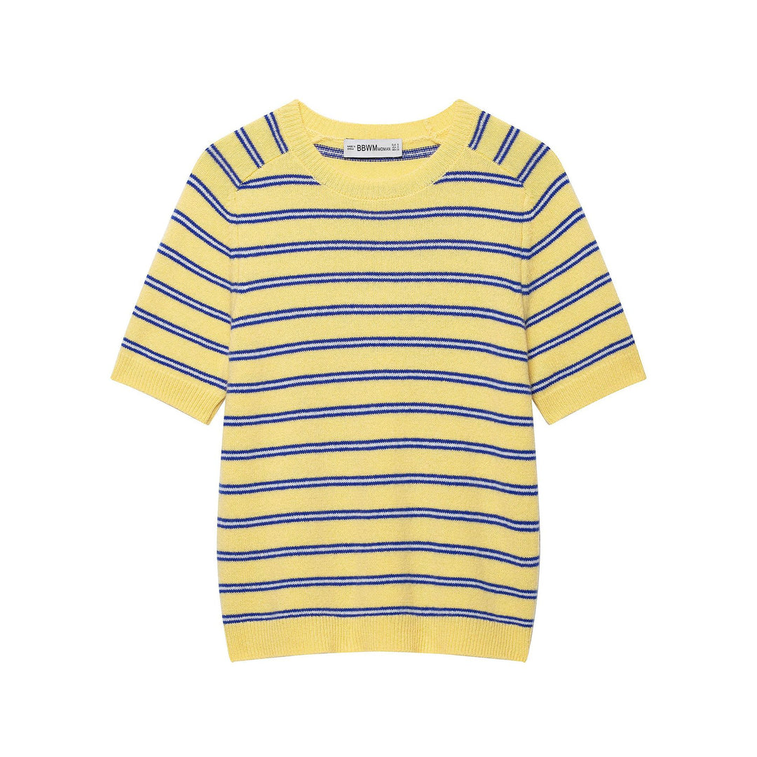 Damen Gestreiftes Kurzarm‑Feinstrickshirt mit Rundhals Drune