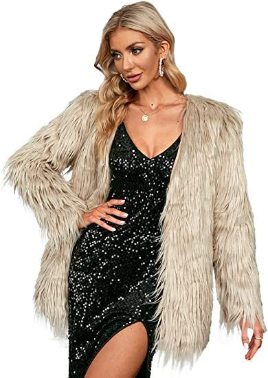 Damen Extravagante Kunstfelljacke mit flauschiger Textur Drune