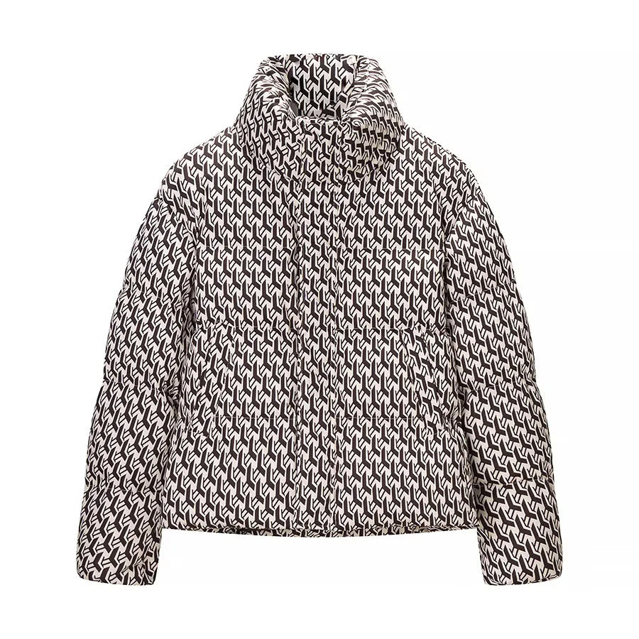 Damen nan gesteppte Steppjacke mit hohem Schlauchkragen, kastigem Cropped‑Schnitt und Allover‑Print Drune