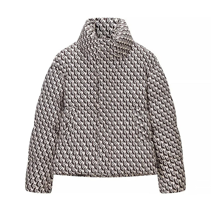 Damen nan gesteppte Steppjacke mit hohem Schlauchkragen, kastigem Cropped‑Schnitt und Allover‑Print Drune