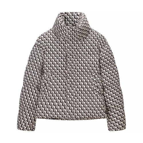 Damen nan gesteppte Steppjacke mit hohem Schlauchkragen, kastigem Cropped‑Schnitt und Allover‑Print Drune