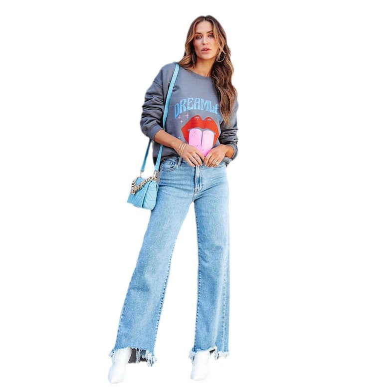 Damen Weite Jeans mit fransigem Saum und modischem Schnitt Drune