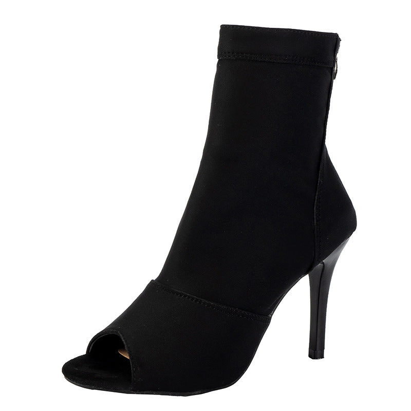Damen Offene Zehenstiefelette mit Stretchschaft und schmalem Stilettoabsatz Drune