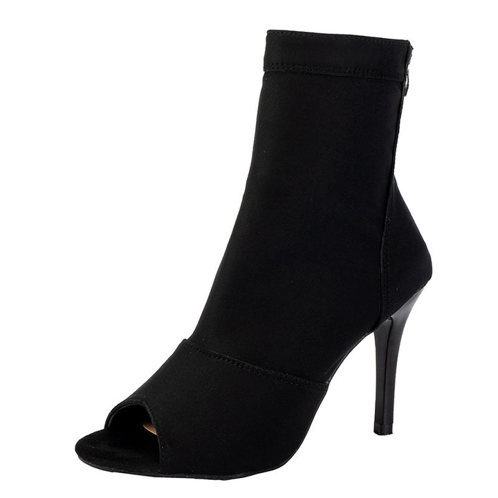 Damen Offene Zehenstiefelette mit Stretchschaft und schmalem Stilettoabsatz Drune