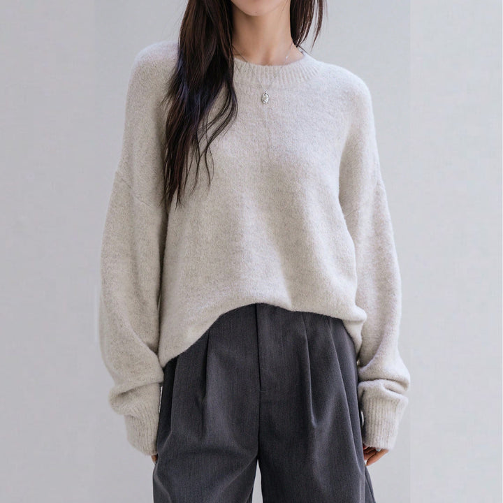 Damen lässiger Strickpullover mit modischem Schnitt und feinem Texturspiel Drune
