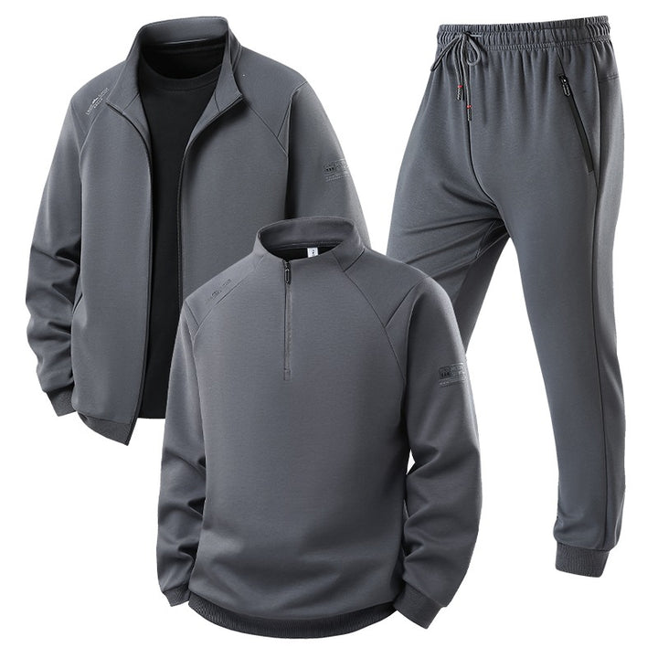 Herren Dreiteiliges Thermo-Trainingsset mit Halbzip-Pullover, Zip‑Jacke und Jogginghose Drune