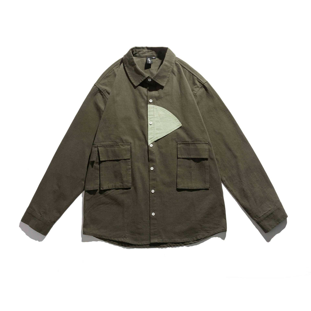 Herren Utility-Overshirt mit aufgesetzten Taschen und asymmetrischem Kontrast-Detail Drune