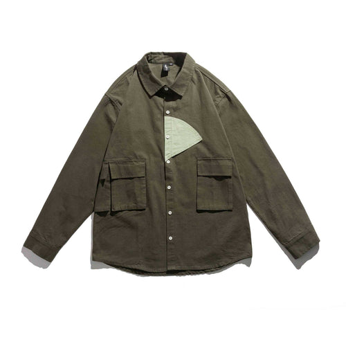 Herren Utility-Overshirt mit aufgesetzten Taschen und asymmetrischem Kontrast-Detail Drune
