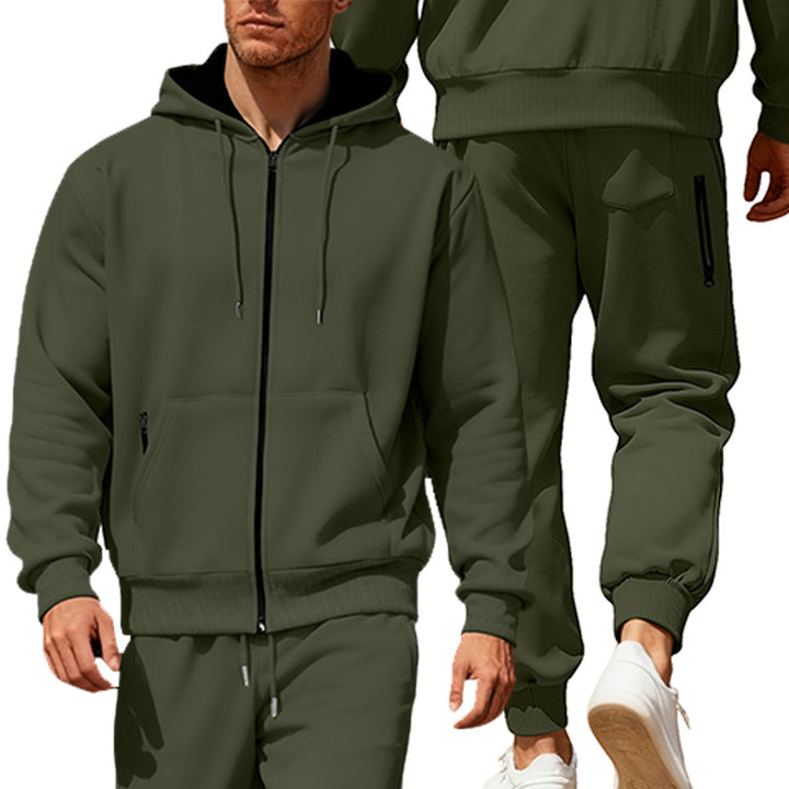 Herren nan Kapuzensweat-Set mit durchgehendem Reißverschluss, Kängurutasche und konischer Jogginghose mit Reißverschlusstaschen Drune