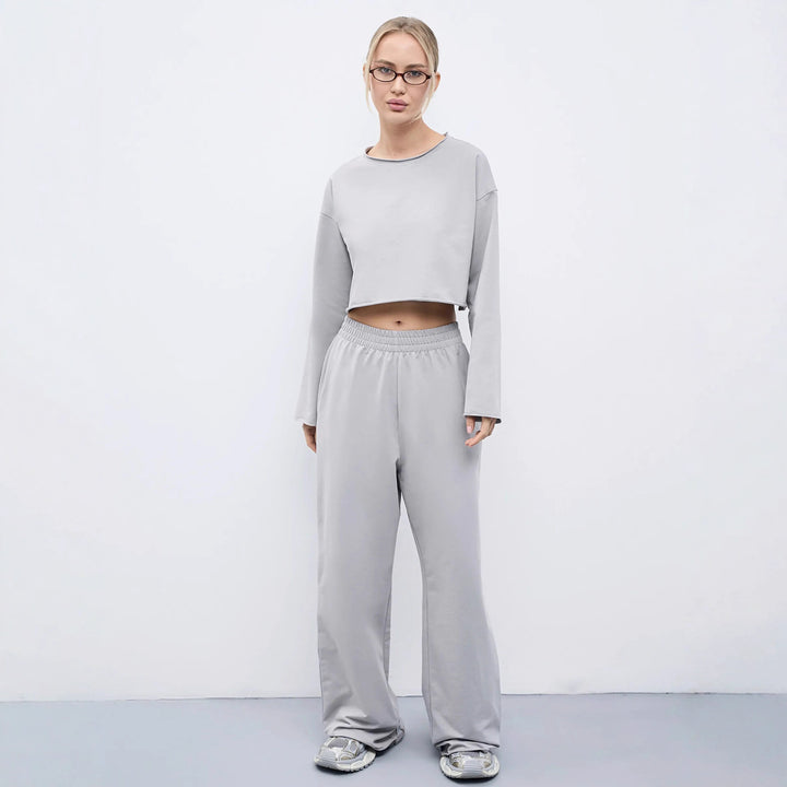 Damen Kurzgeschnittenes Sweatshirt und High-Waist Relax-Jogginghose Set Drune