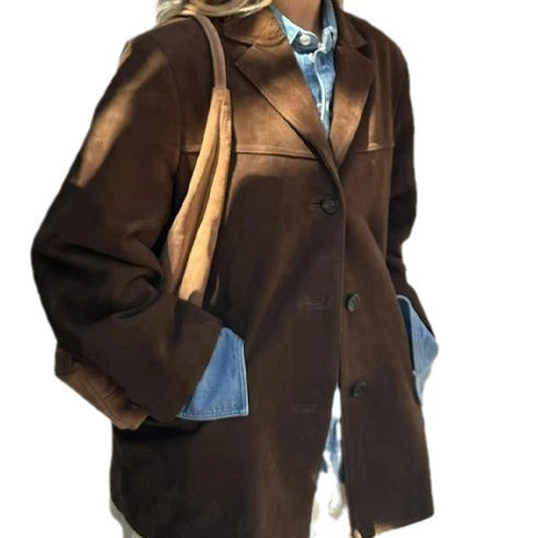 Damen Wildlederblazer im Vintage-Stil mit Taschen Drune