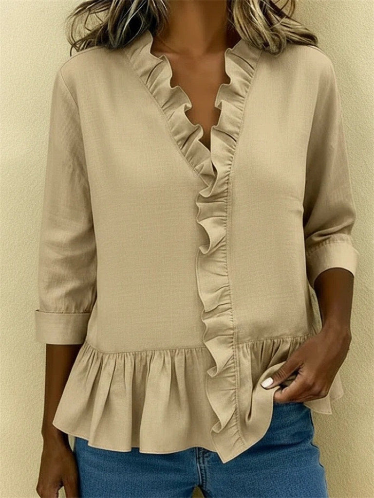 Damen Elegante Bluse mit Rüschen Drune