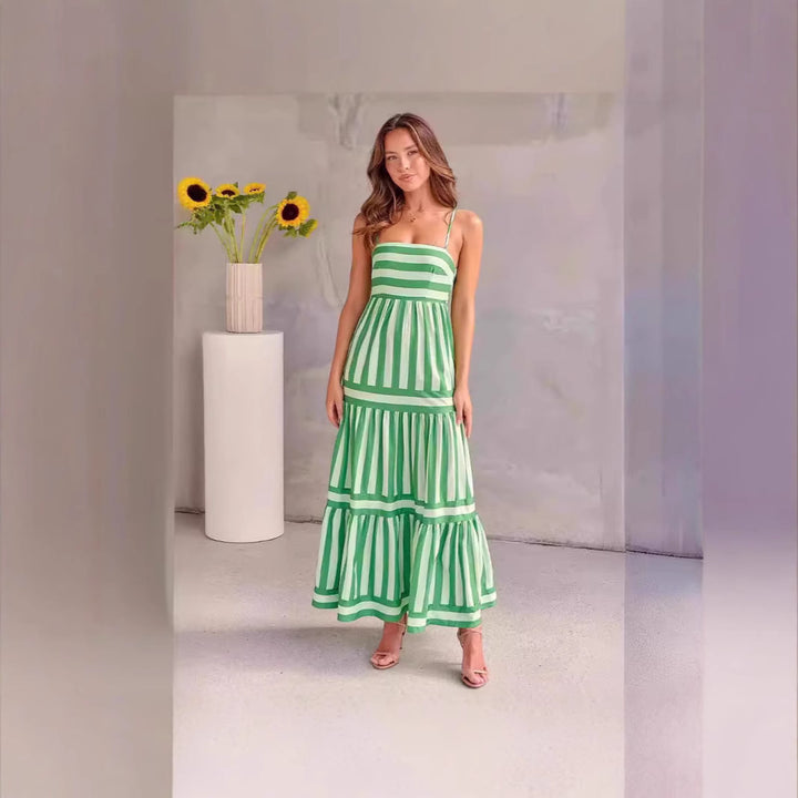 Damen Maxi-Kleid mit Streifenmuster und tiefem Ausschnitt Drune