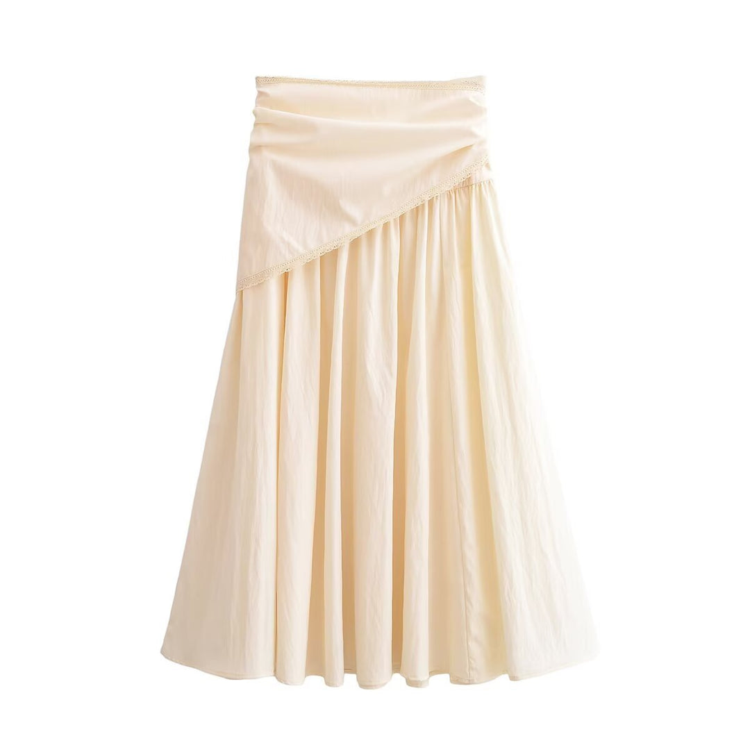 Damen Midirock mit Wickel-Overlay, hoher Taille und Spitzenbesatz Drune