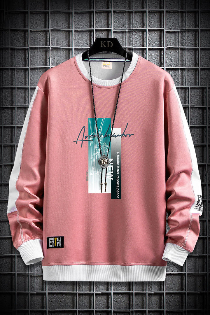 Herren Sportlich‑urbanes Rundhals‑Sweatshirt mit Kontrastärmeln, gerippten Bündchen & frontalem Grafikprint Drune