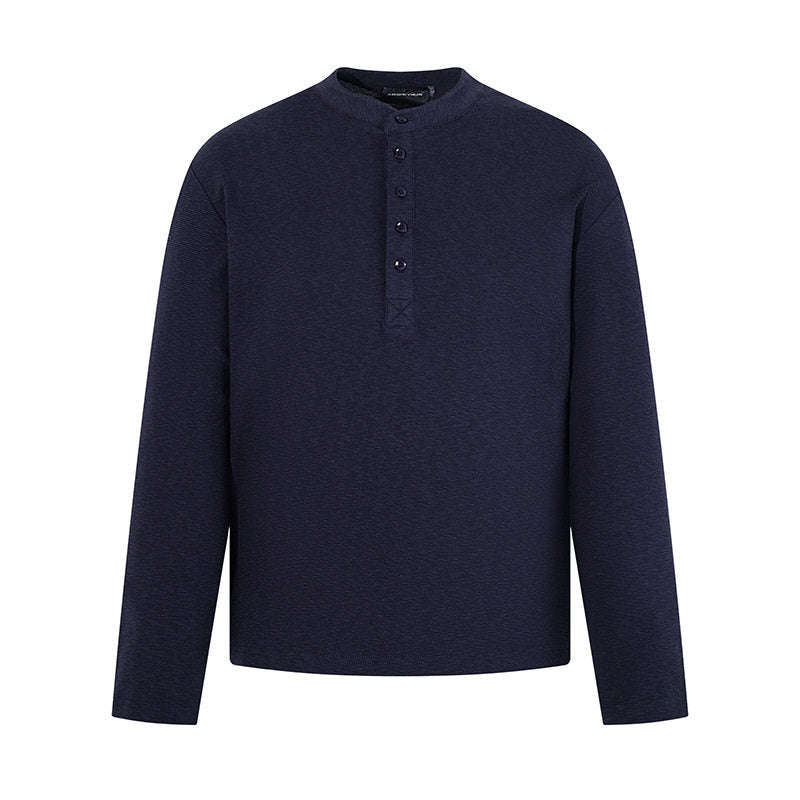Herren Langarm-Henleyshirt mit Stehkragen und Knopfverschluss aus strukturiertem Jersey Drune