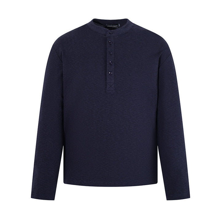 Herren Langarm-Henleyshirt mit Stehkragen und Knopfverschluss aus strukturiertem Jersey Drune