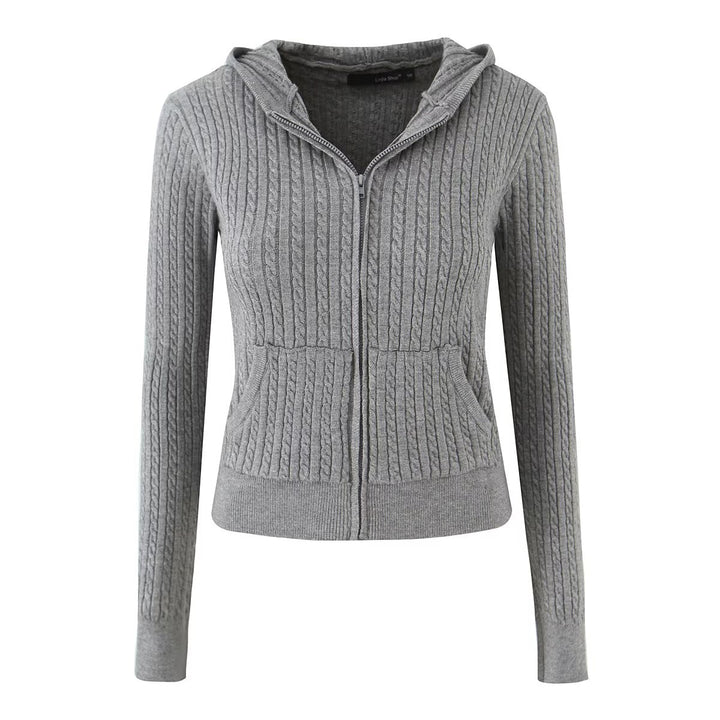 Damen modische Sweatjacke mit Struktur und integrierter Kapuze Drune
