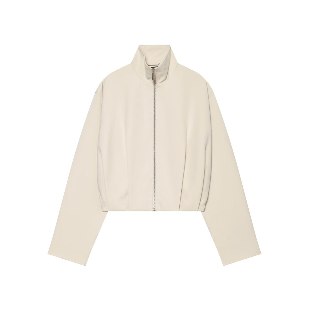 Damen Cropped Blousonjacke mit hohem Stehkragen, kastiger Silhouette und durchgehendem Metallreißverschluss Drune