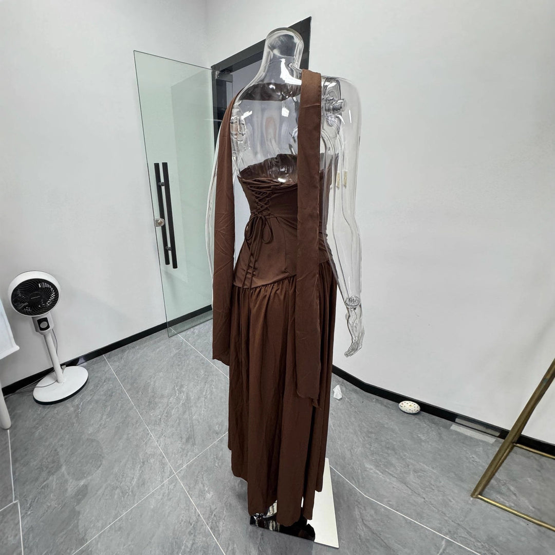 Damen Raffiniertes Maxi-Kleid mit asymmetrischem Oberteil und hohem Schnitt Drune