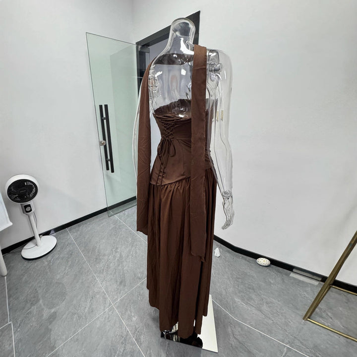 Damen Raffiniertes Maxi-Kleid mit asymmetrischem Oberteil und hohem Schnitt Drune