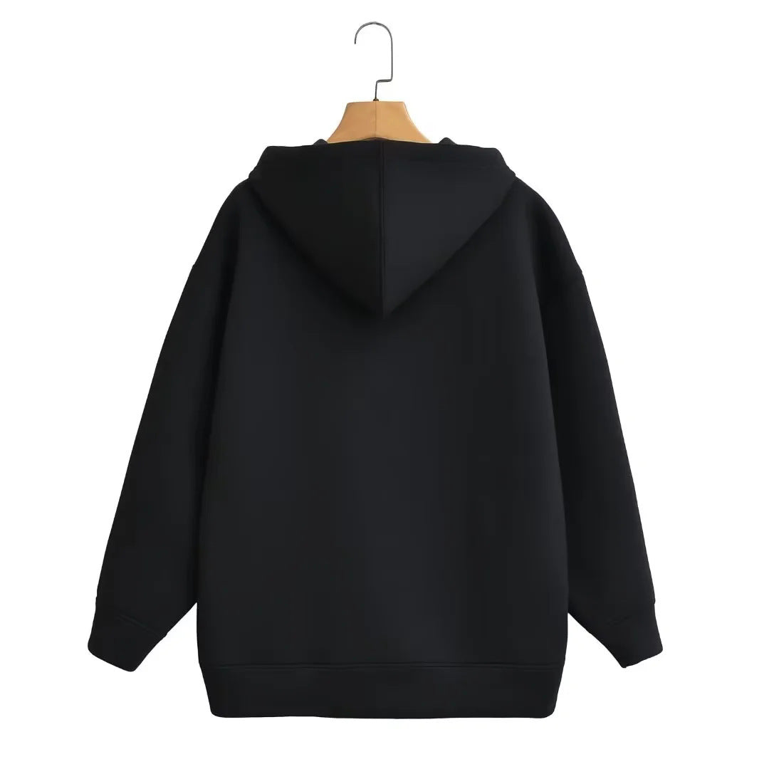 Unisex nan Oversize Kapuzenjacke mit durchgehendem Reißverschluss, Kängurutaschen und lässigem Boxy-Schnitt Drune