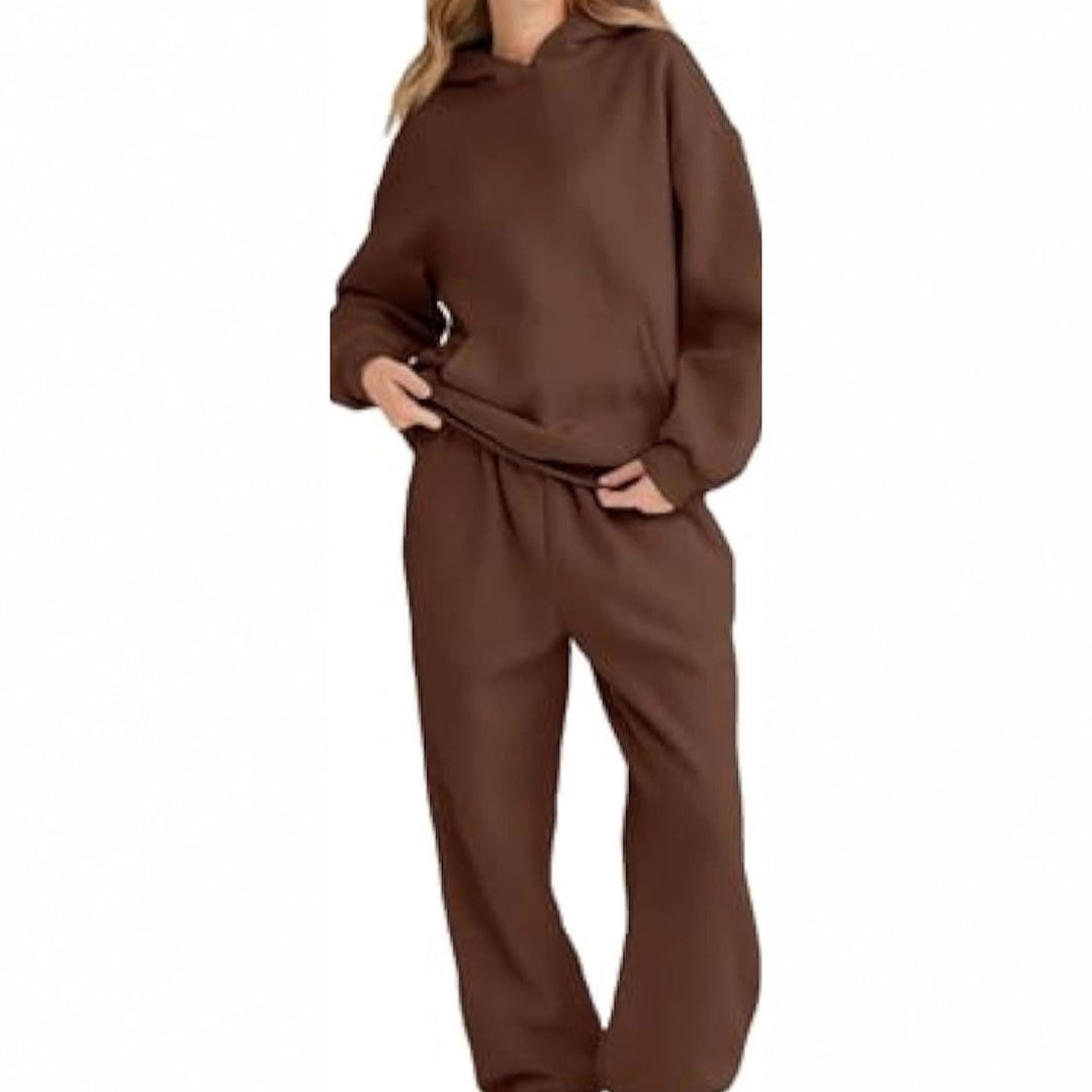 Damen Lässiges Hoodie-Jogging-Set aus French Terry mit Oversize-Kapuzenpullover und hochgeschnittener Jogginghose Drune