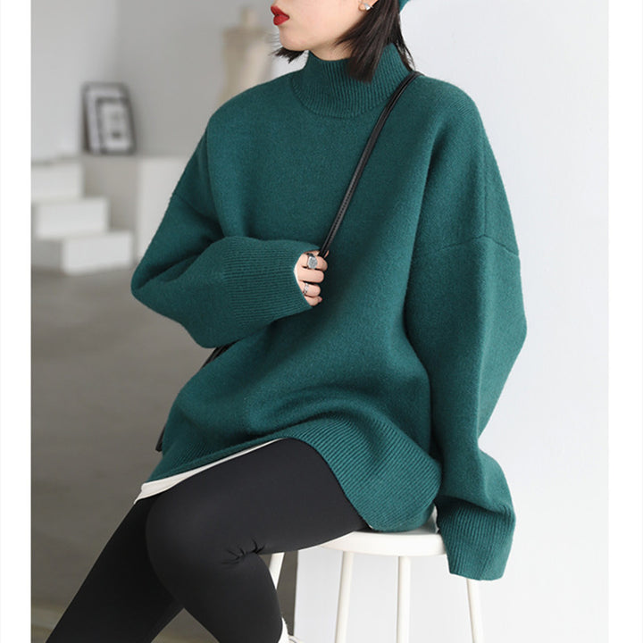 Damen Grob gestrickter Rollkragenpullover mit weitem Schnitt und lässigem Design Drune