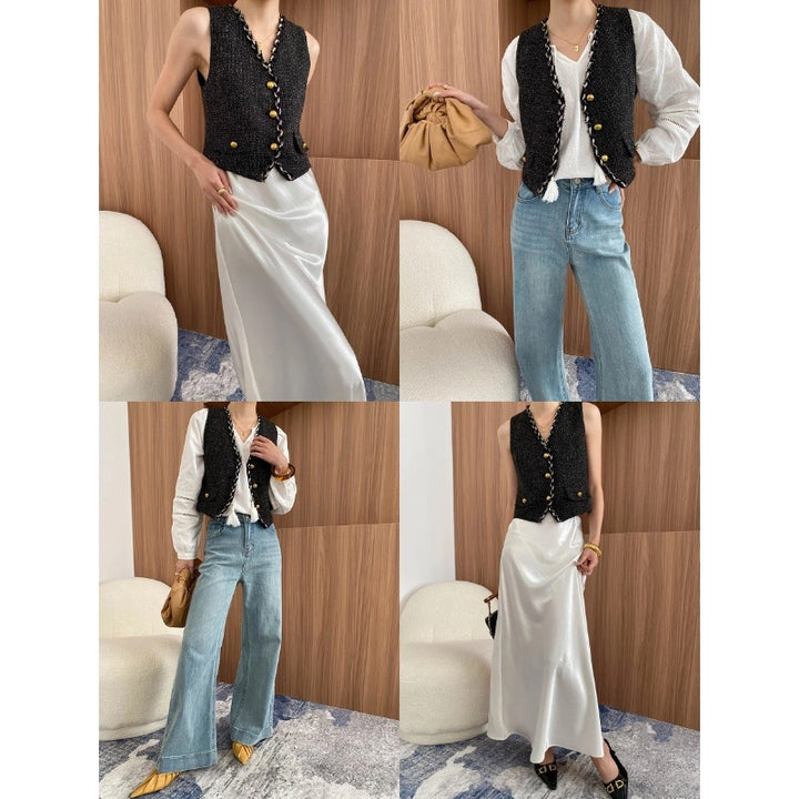 Damen elegante Weste mit strukturiertem Material und dekorativen Knöpfen Drune