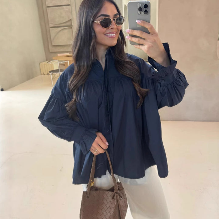 Damen Oversized Bluse mit Raffungen Drune