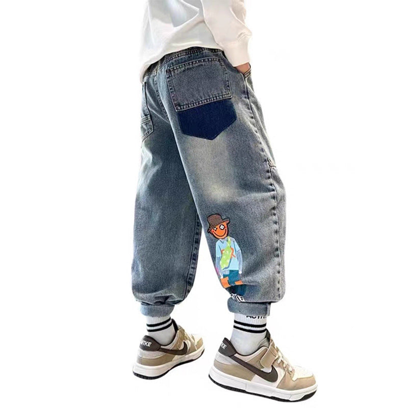 Herren lässige Baggy-Jeans mit farbigen Applikationen Drune