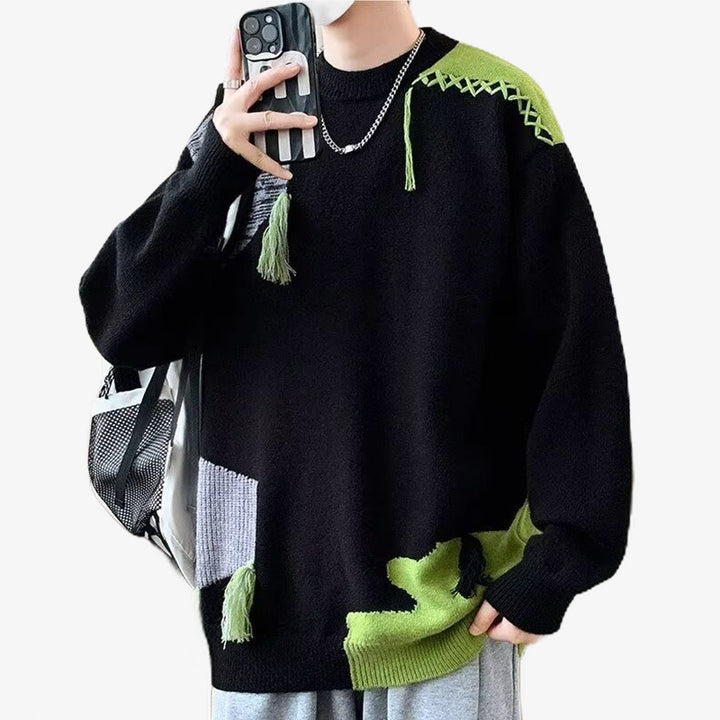 Herren Lässiger Grobstrickpullover mit kreativem Muster Drune