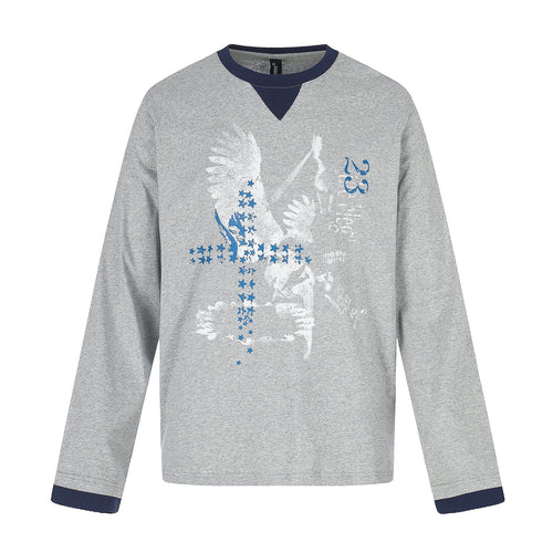 Herren Langarm-Sweatshirt mit Kontrast-Bündchen und Adler-Star-Print Drune
