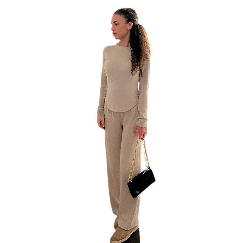 Damen nan legerer Palazzo-Loungehose mit Umschlagbund und weichem Baumwollstretch Drune