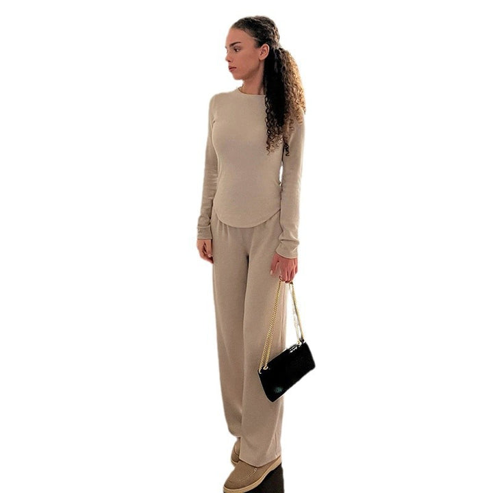 Damen nan legerer Palazzo-Loungehose mit Umschlagbund und weichem Baumwollstretch Drune