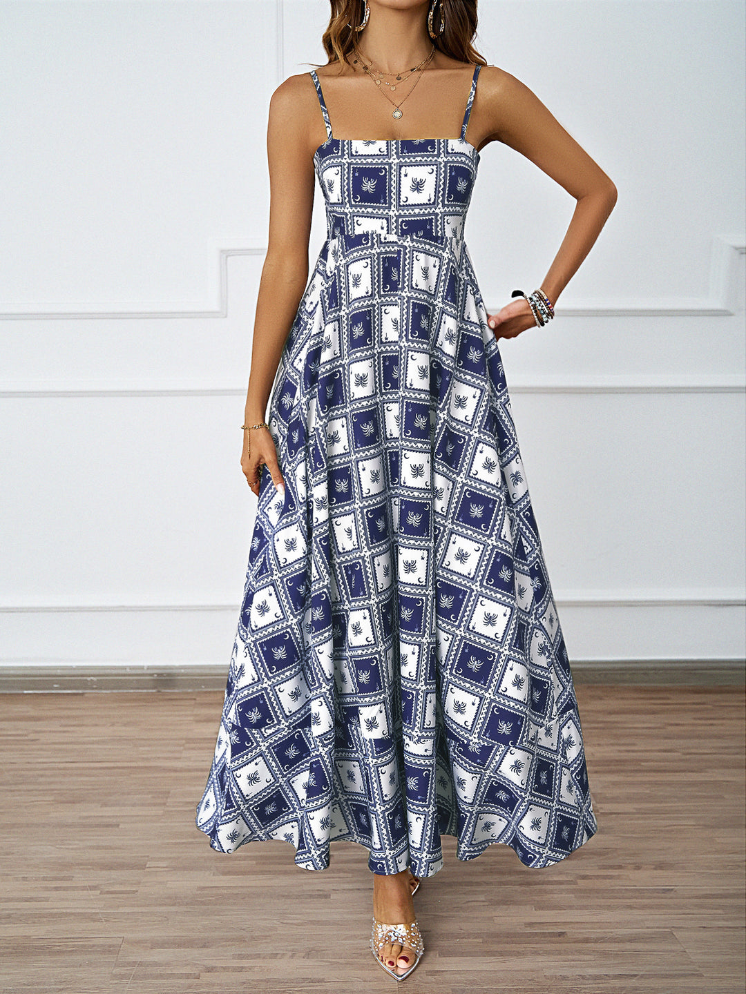 Damen Maxikleid mit modernem graphischem Druck und lockerer Passform Drune