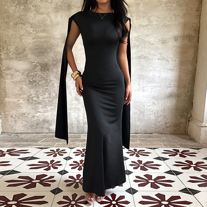 Damen elegantes Maxikleid mit raffinierten Ärmeldetails und fließender Silhouette Drune