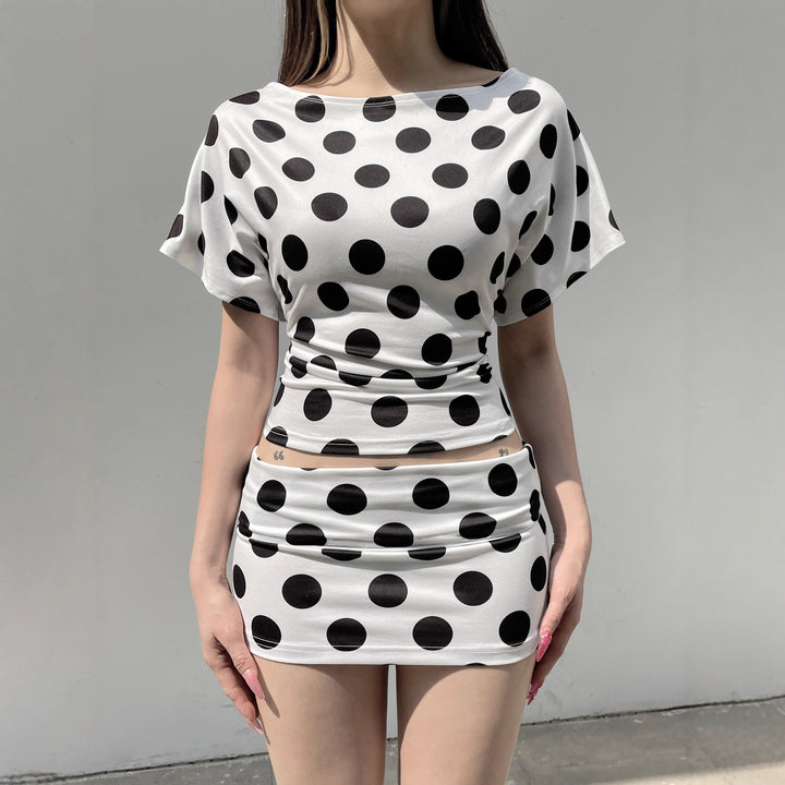 Damen lässiges Oberteil mit stilvollem Polka-Dot-Muster und Binde-Detail Drune