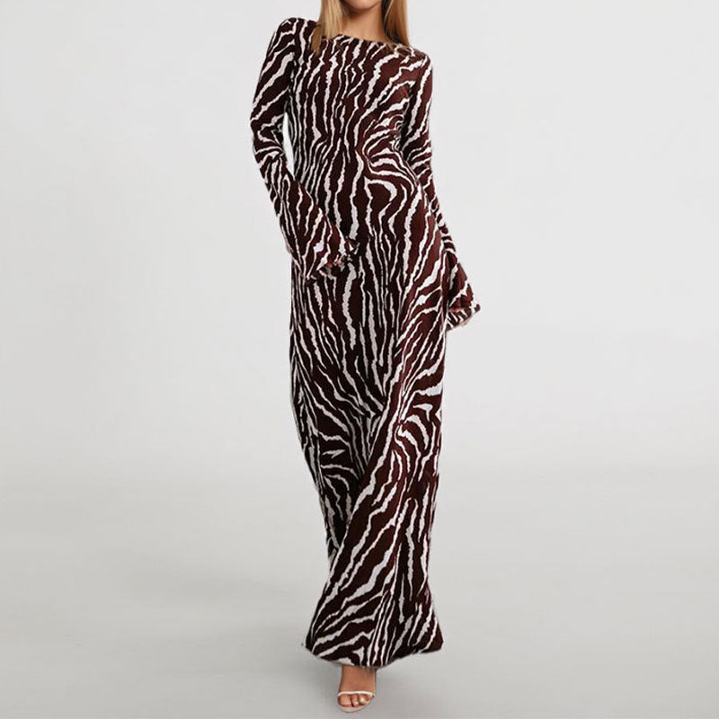Damen Langes Maxikleid mit tierischem Muster und schimmerndem Stoff Drune