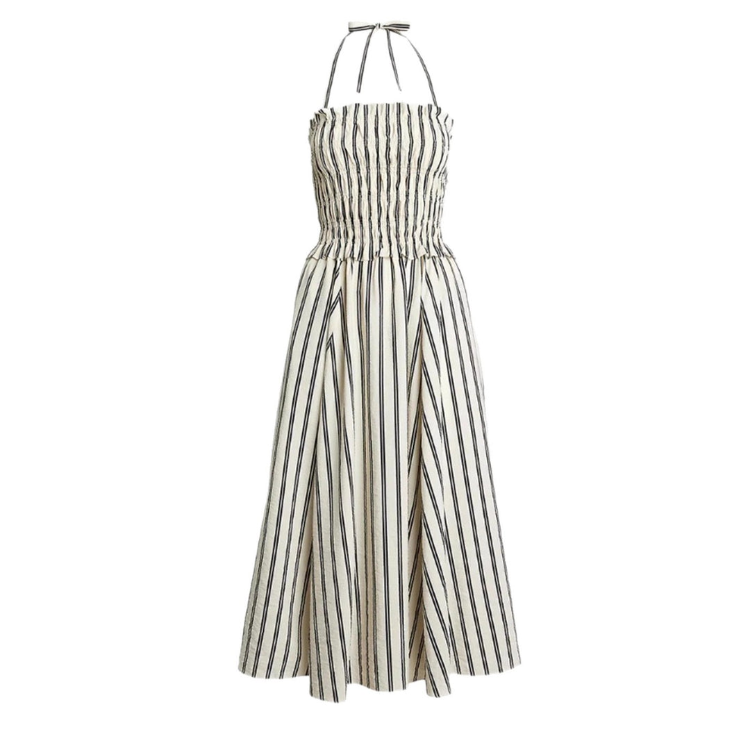 Damen nan Midikleid mit Smokoberteil, verstellbarem Halterband, weitem A-Linien-Rock und Eingrifftaschen Drune