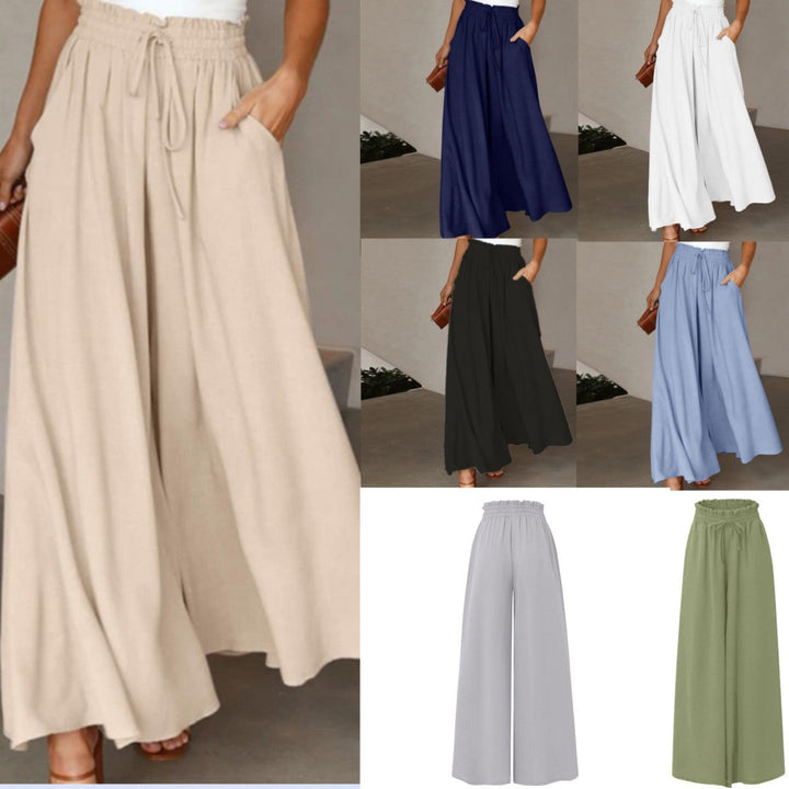 Damen Elegante und luftige weite Hose mit Gummizug und Taschen Drune