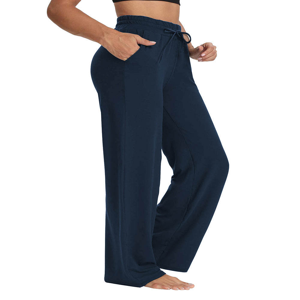 Damen Weite High-Waist Yogahose mit Leopardenmuster und Kordelzug Drune