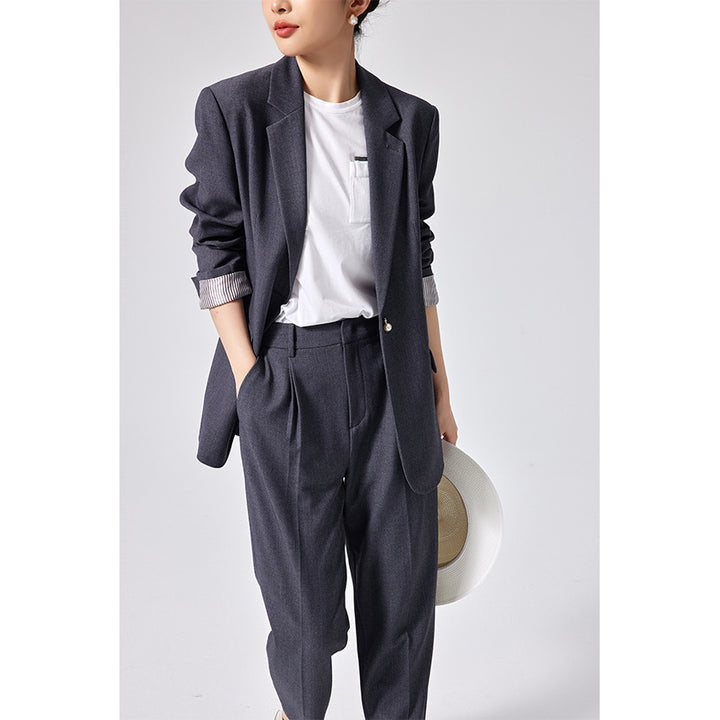 Damen Legeres Tailoring-Set mit Longline-Blazer und hochtaillierter Bundfaltenhose Drune