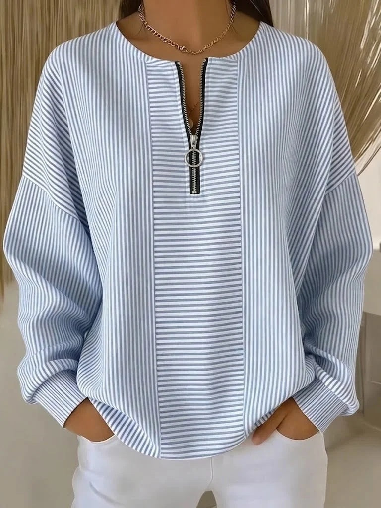 Damen Oversize Pullover mit feiner Rippstruktur und kurzem Zipper Drune