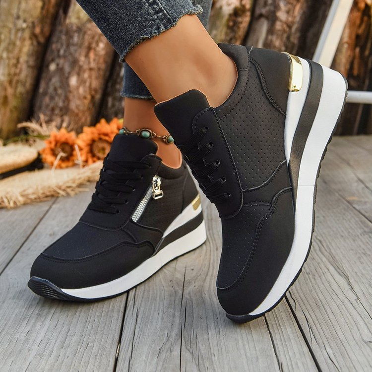 Damen Keil-Sneaker mit seitlichem Reißverschluss, perforiertem Obermaterial und ergonomischem Plateau-Fußbett Drune
