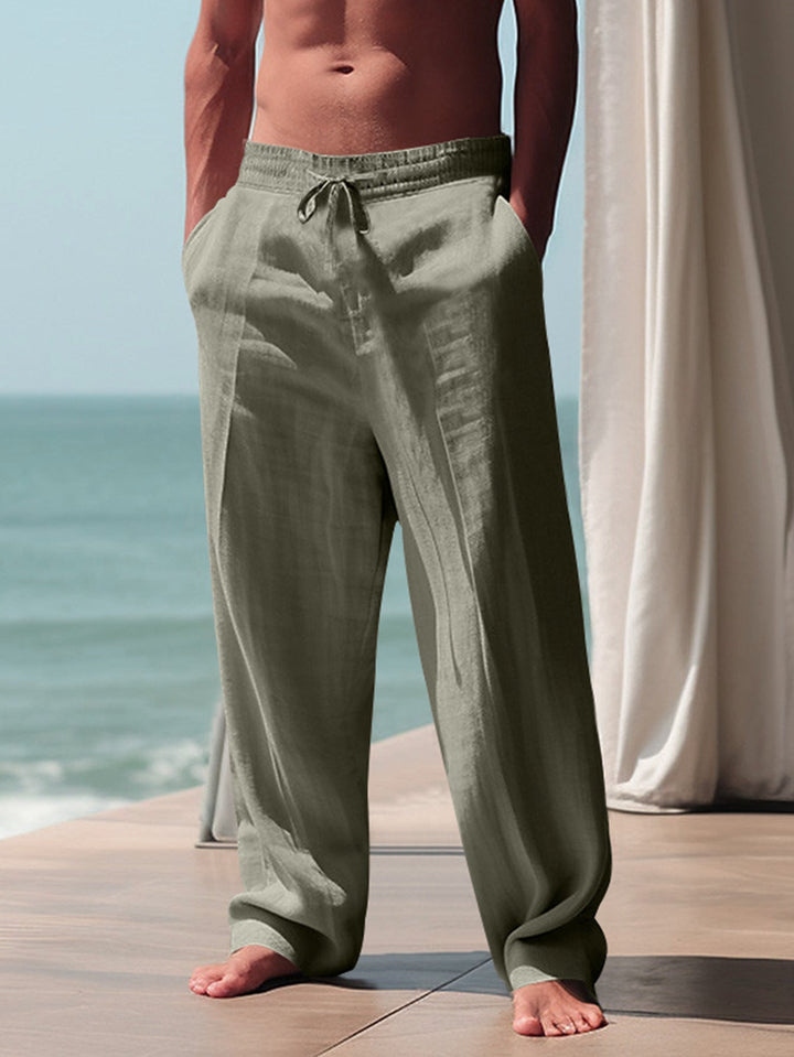 Herren Bequeme Leinenhose mit elastischem Bund und seitlichen Taschen Drune