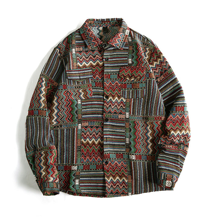 Herren Gemusterte Overshirt-Jacke im Patchwork-Jacquard Drune