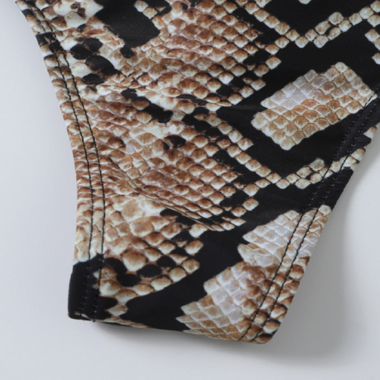 Damen Bandeau-Bikini mit Schlitzdetails und modischem Schlangenmuster Drune